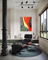 an abstract painting in a living room