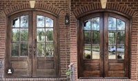 before and after pictures of a wooden front door