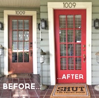 before and after pictures of a red door